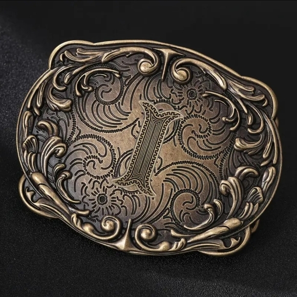 Other - Western Initial “I” Belt Buckle – Monogram Floral Scroll – Cowboy Cowgirl